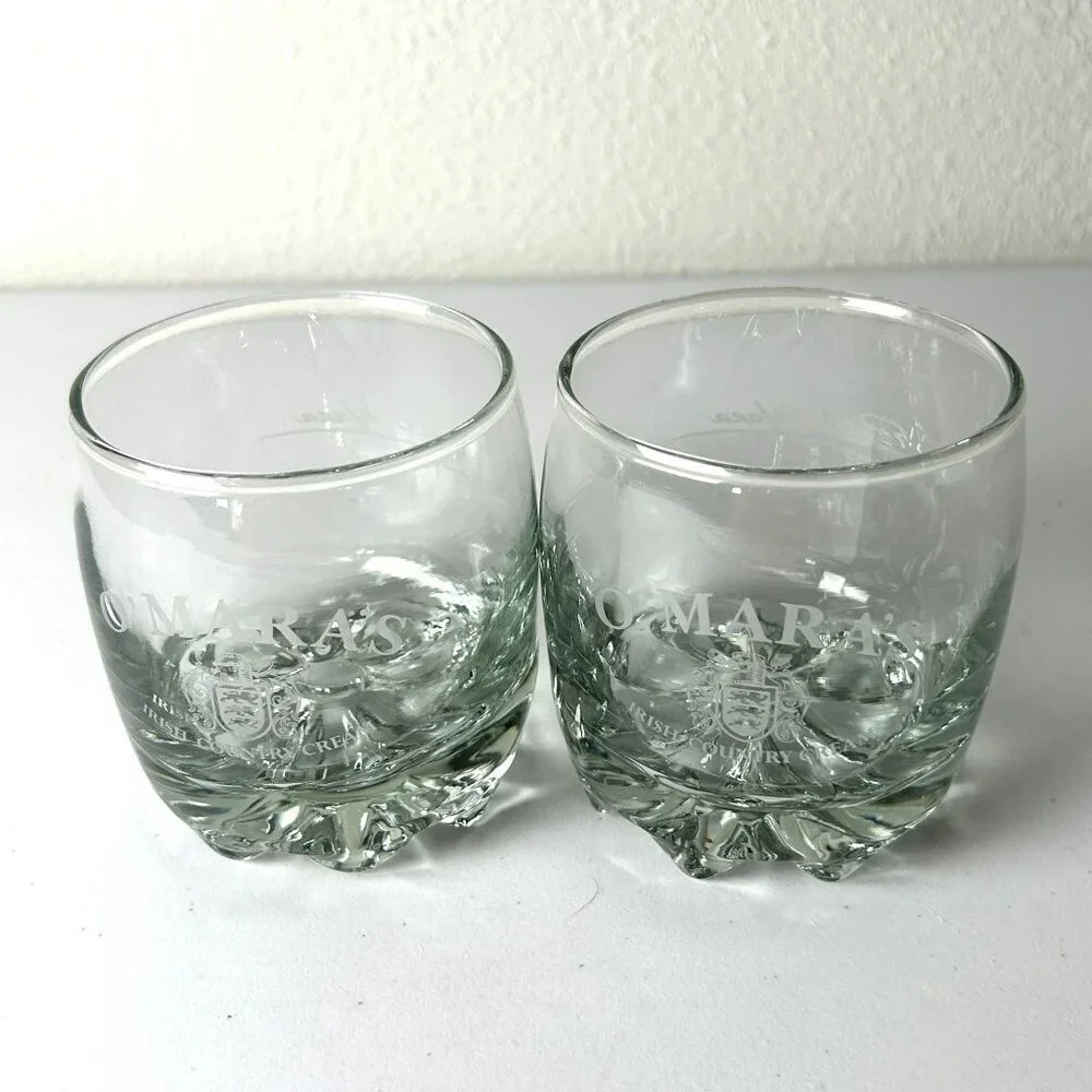 O'Mara's‎ Irish Country Cream Rippled Bottom Rocks Whiskey Glass Set of 2 Bar